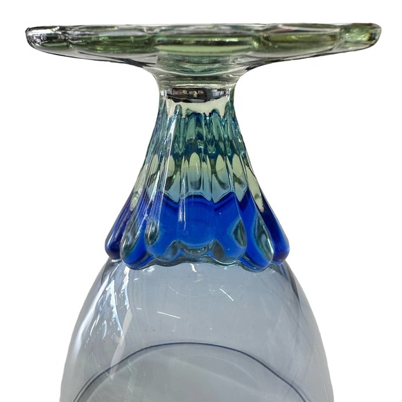 Bormioli Rocco Bahia Pattern Crystal Champagne Goblet Glass Stem Green Blue - Picture 6 of 9